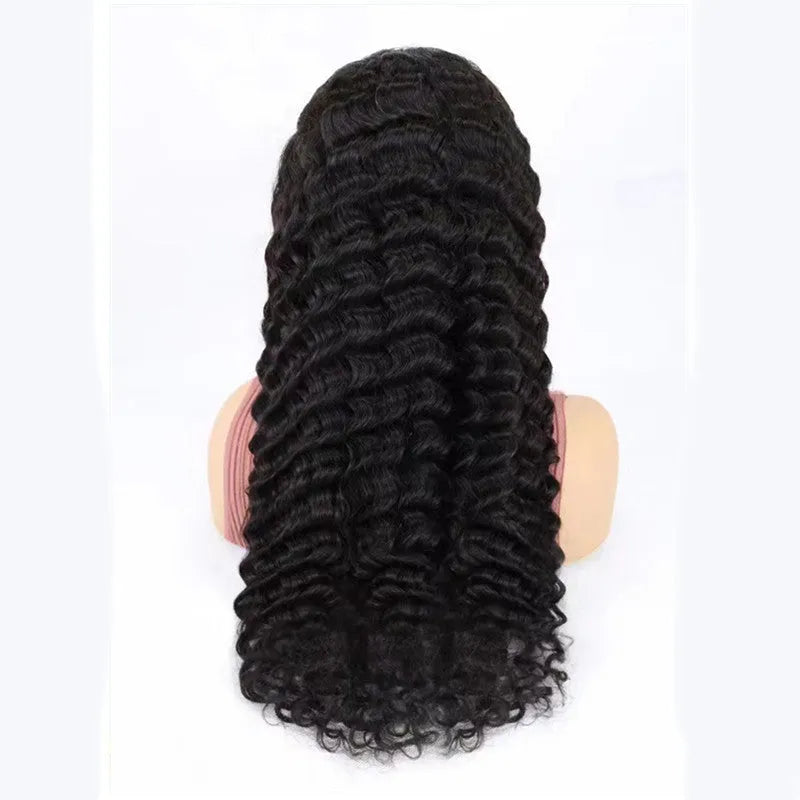 Solid colour human hair lace front wig displayed on a stand
