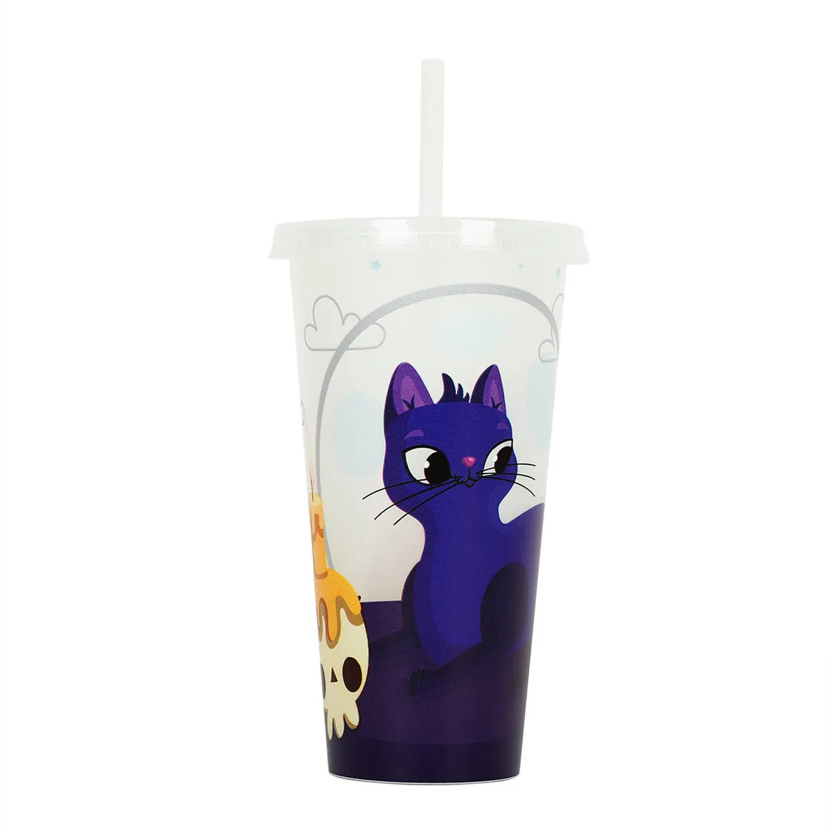 Halloween luminous plastic sippy cup with straw, 720ml capacity, cylindrical shape