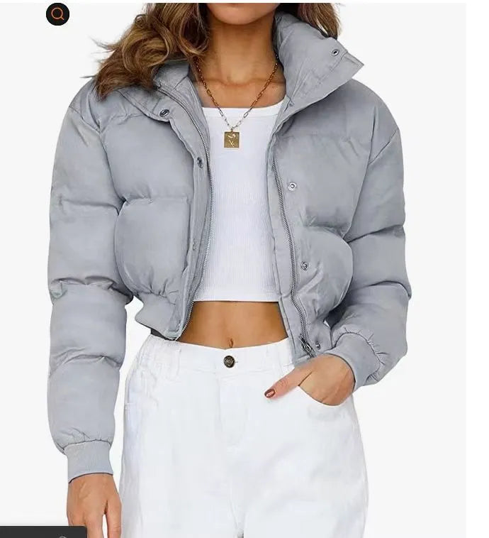 Women's loose-fit polyester leisure jacket in blue, grey, black or milky white