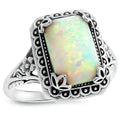 Silver geometric alloy ring with inlaid opal stone, available in multiple sizes