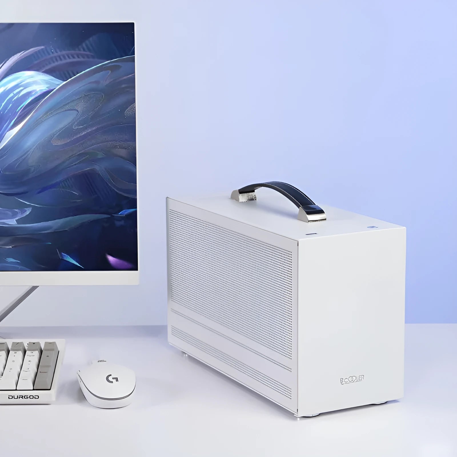 Hummingbird PRO compact ITX desktop PC chassis in titanium grey or white.
