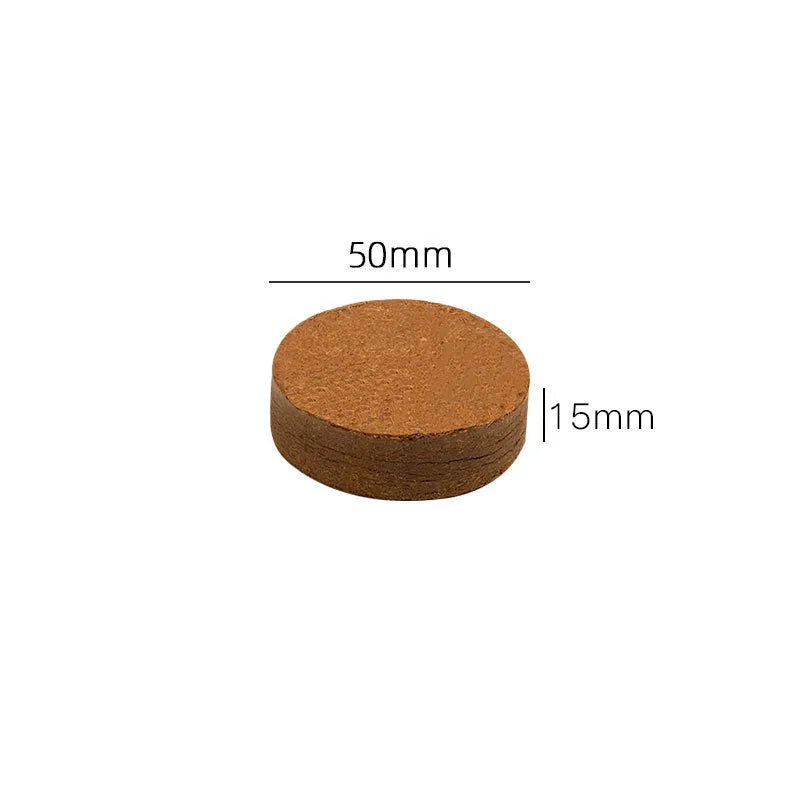 Compressed nutrient soil blocks for vegetable planting with various size specifications displayed