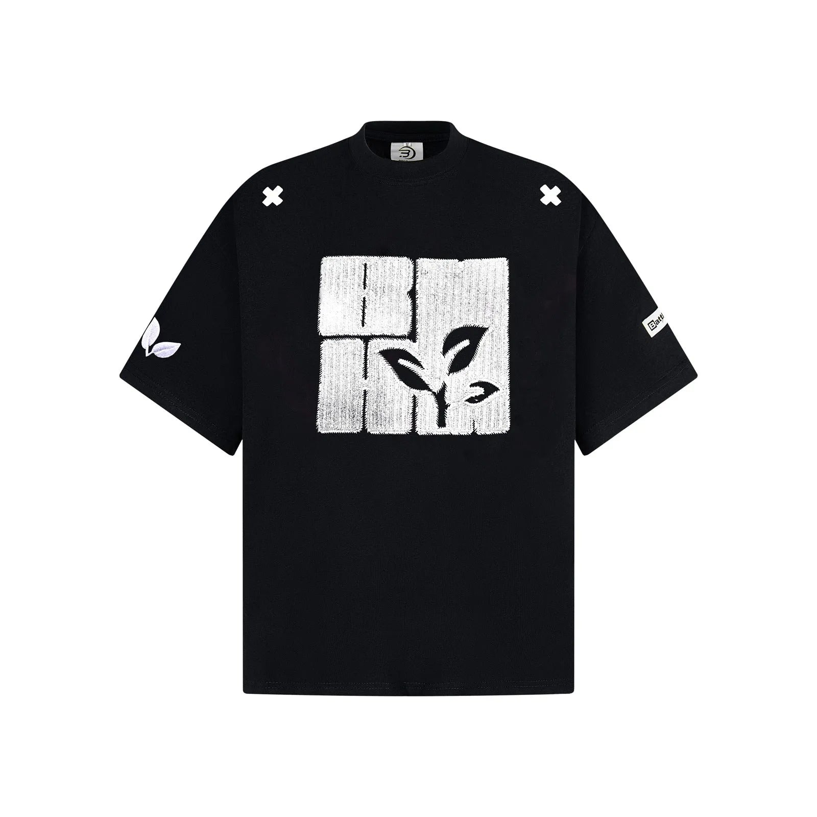 Cotton embroidery letter T-shirt for men, short-sleeve loose fit pullover in black, blue, melange gray