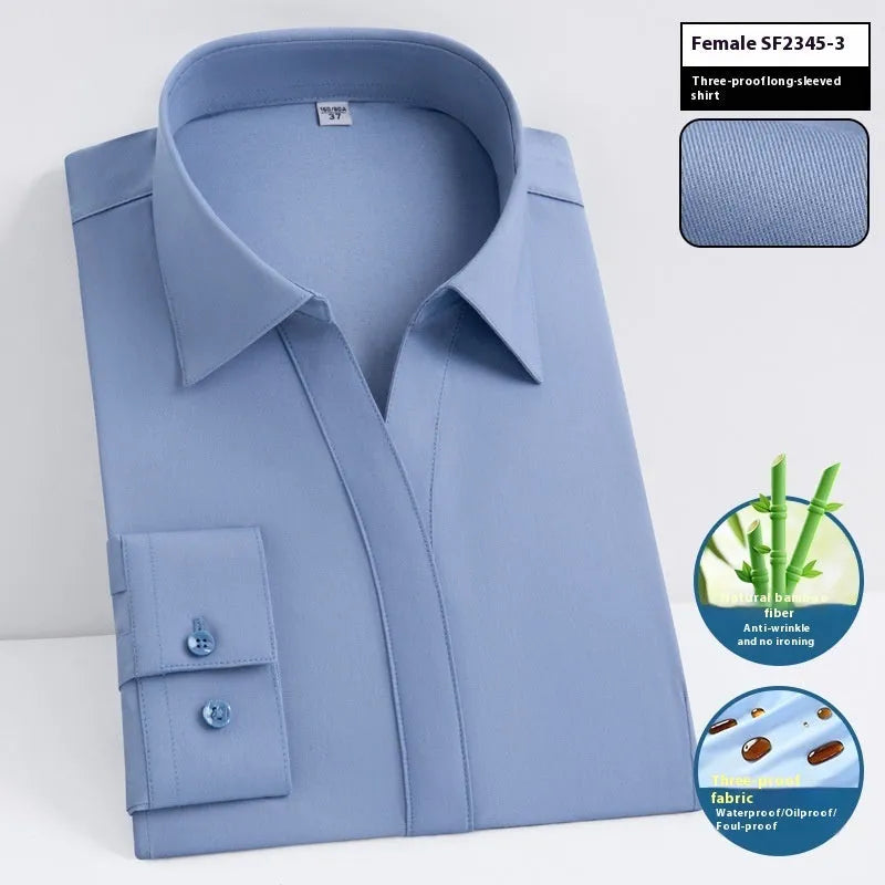 Men's waterproof business shirt in bamboo fibre with slim fit and square collar