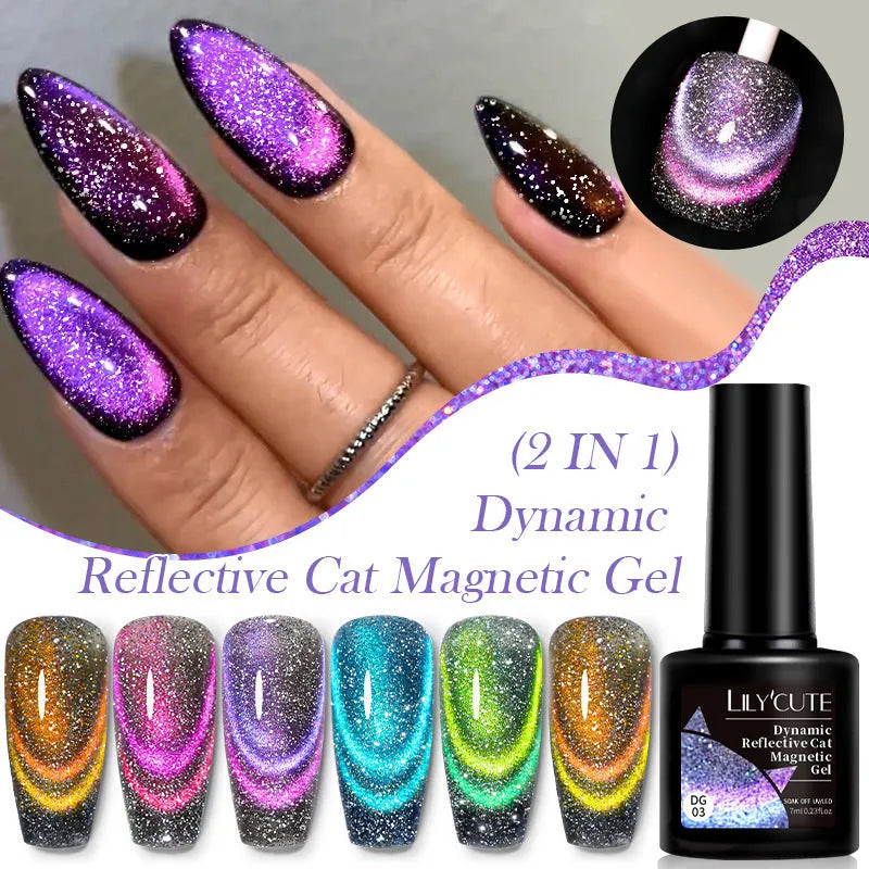 Diamond In The Debris Cat Eye Series UV Nail Polish Gel bottles in six colour styles with glitter.
