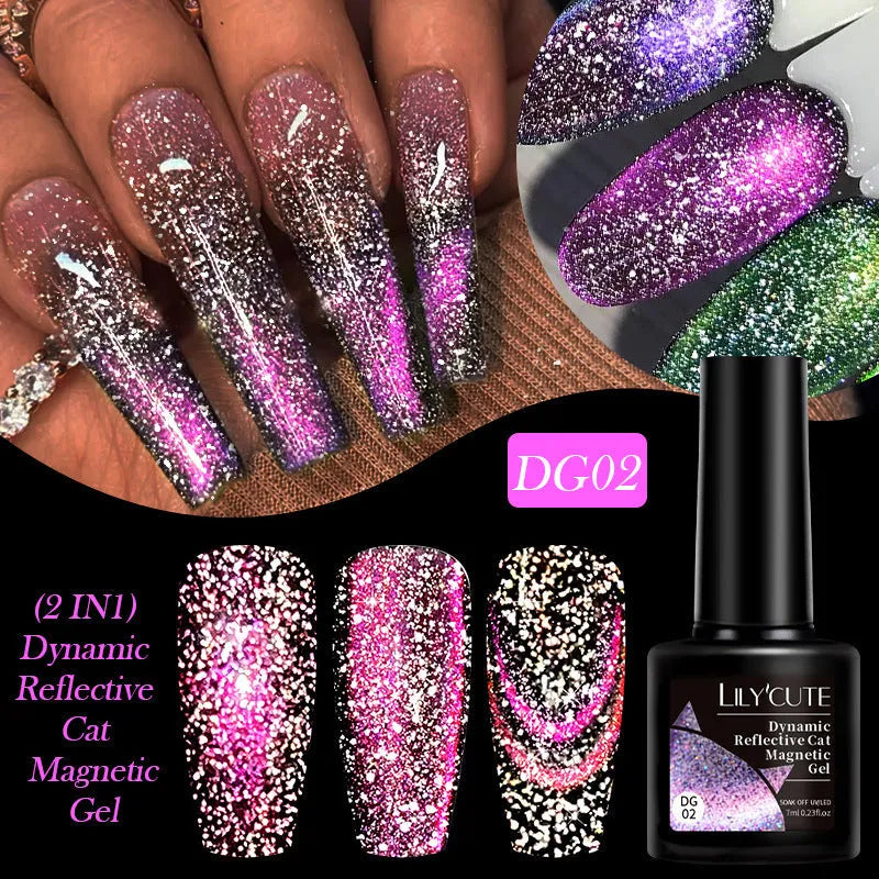 Diamond In The Debris Cat Eye Series UV Nail Polish Gel bottles in six colour styles with glitter.