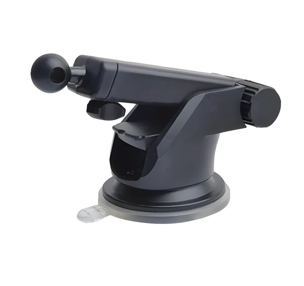 Universal car phone bracket with telescopic adjustment rod mounted on dashboard