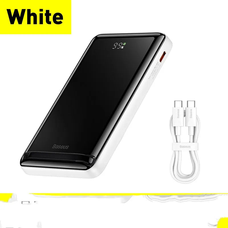 Slim blue 3-in-1 magnetic wireless power bank with charging cable