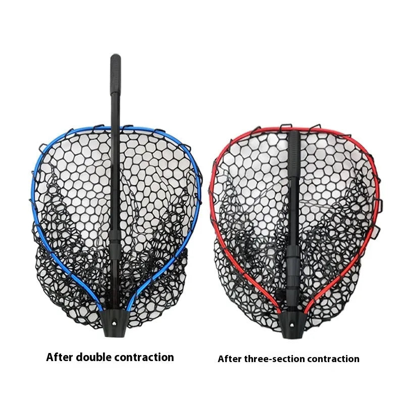 Luyada dip net with aluminum alloy telescopic rod extended to 162cm, showing red frame and black net pocket