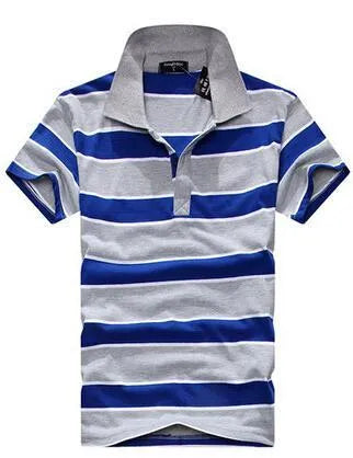 Men's striped short sleeved T-shirt with real pocket in loose fit, front view