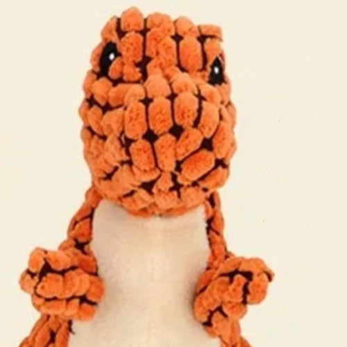 Grey, green, or orange dog chew toy with sound, shown next to a measuring tape indicating its 35cm length.