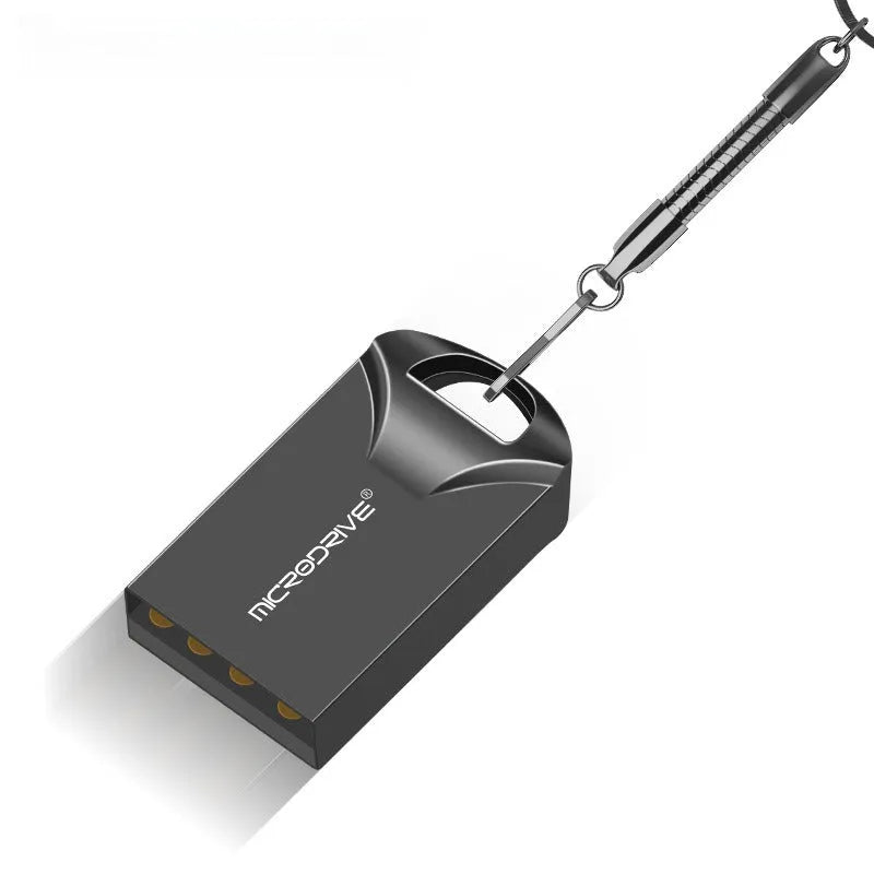 Mini black and silver metal USB flash drive showing compact size and USB connector