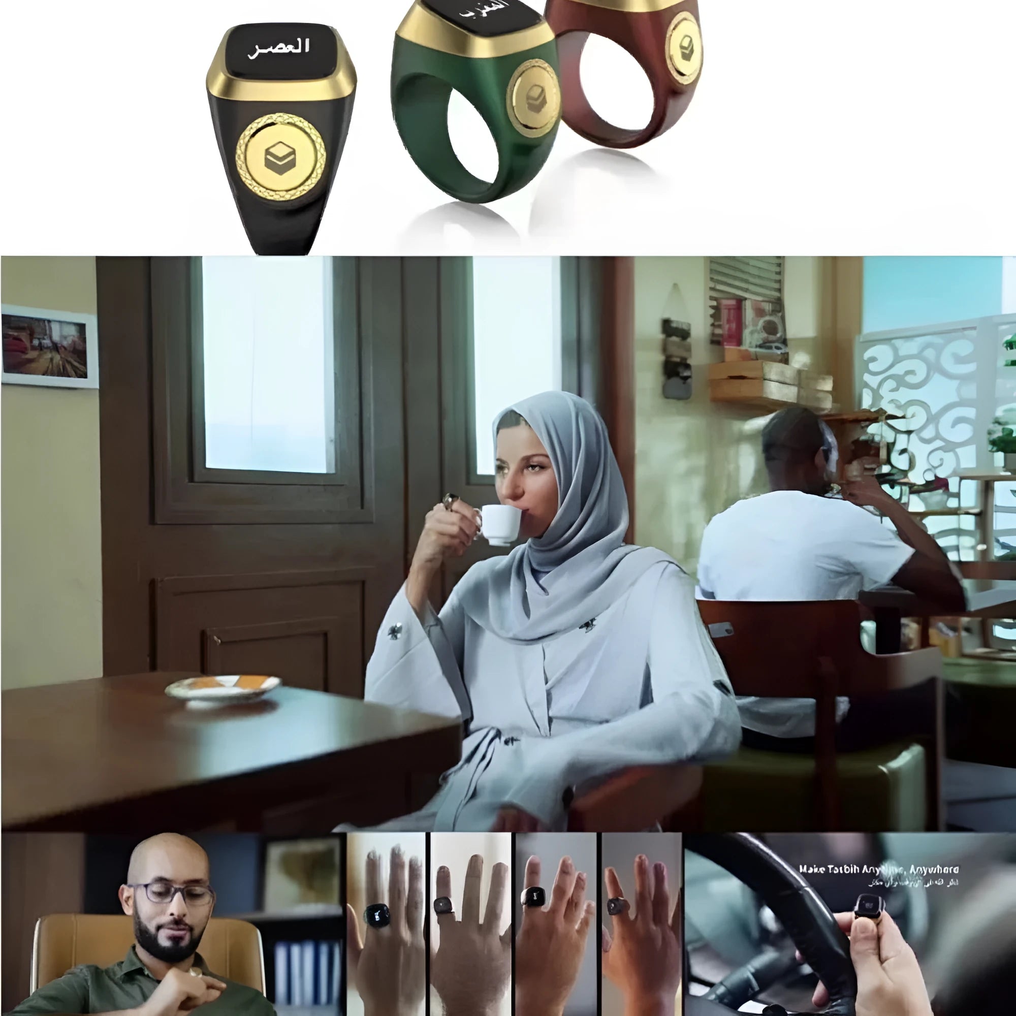 Zikr1 smart ring for Tasbih counting with OLED display showing prayer times