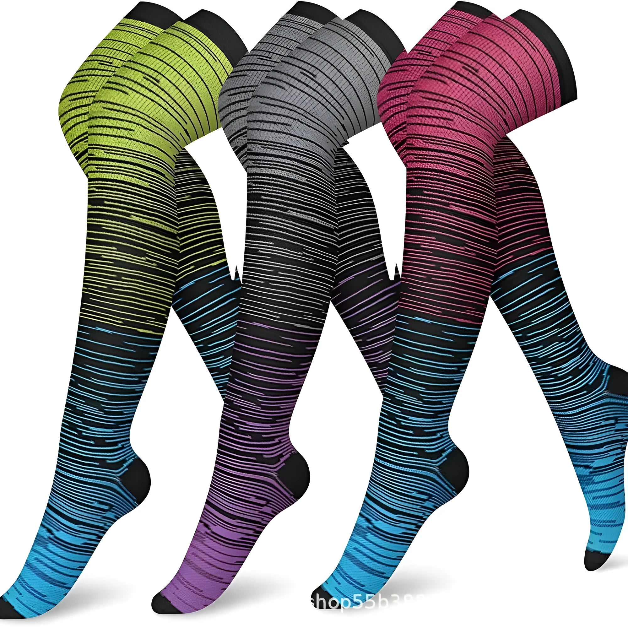 Outdoor sports running cycling long compression socks knee high quick dry polyester in multiple colours