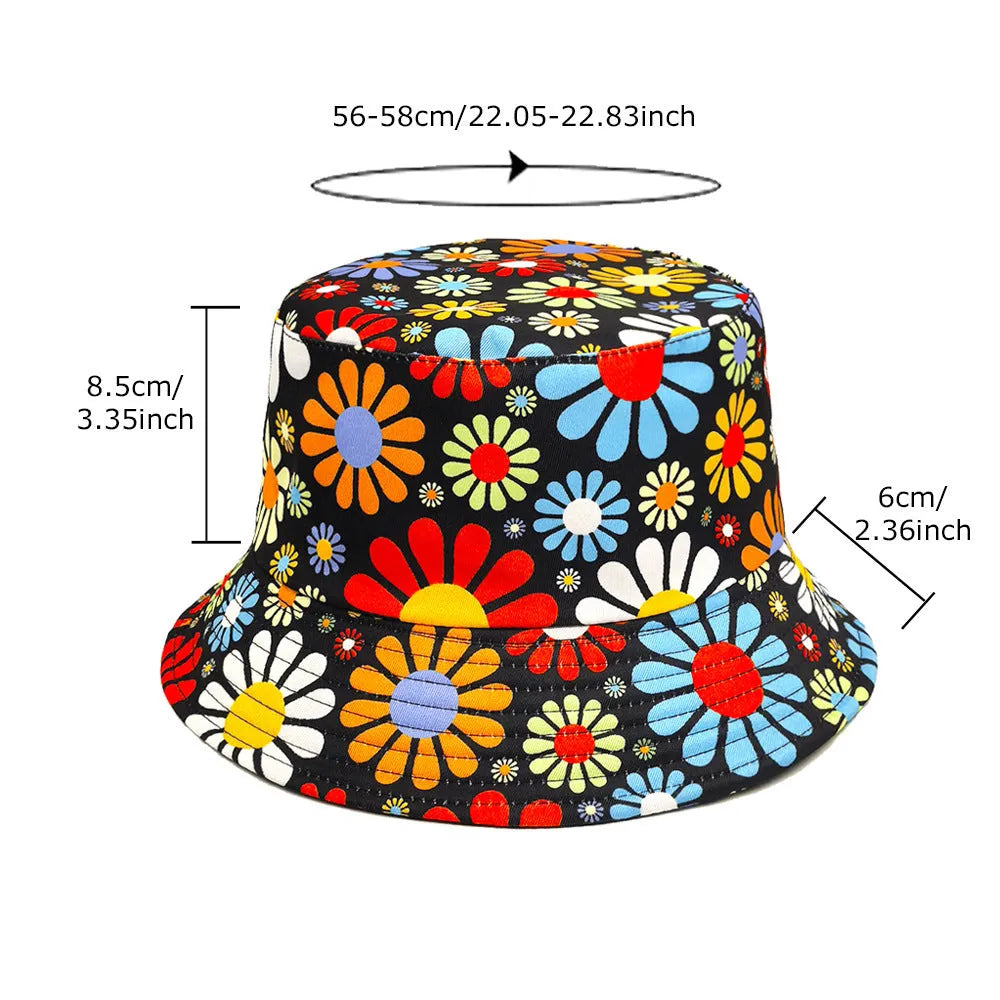 Flower pattern polyester bucket hat with dome crown design for sun protection