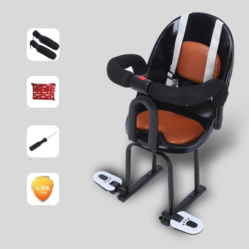 Front-mounted child safety seat for electric scooters with high carbon steel frame