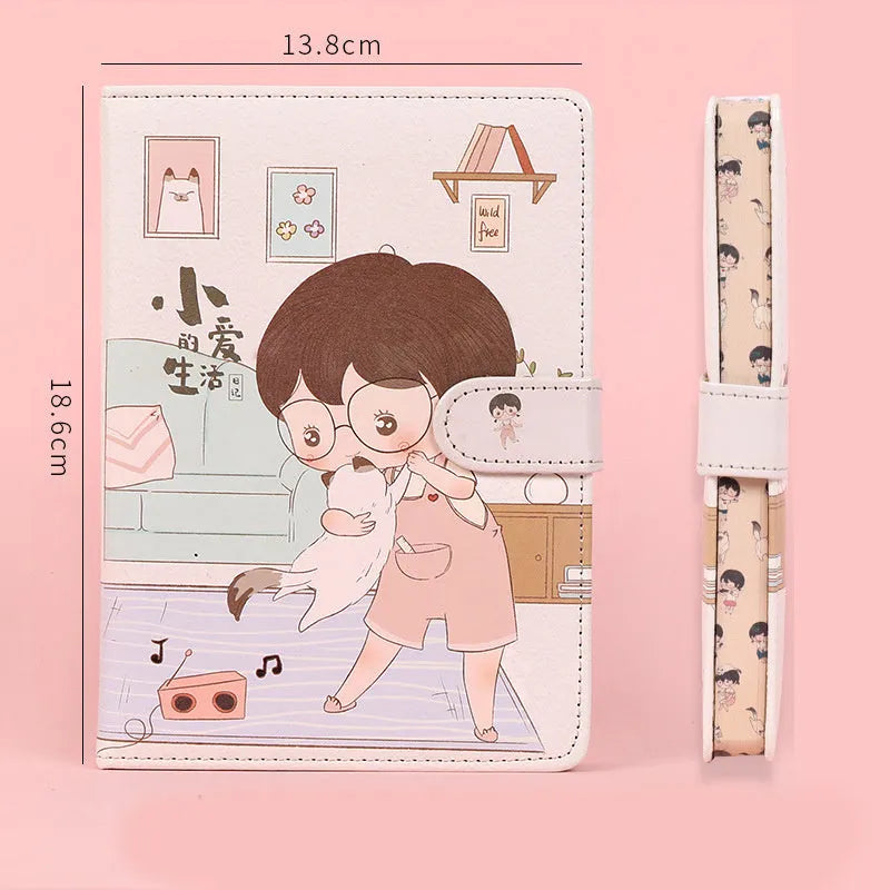 Fruit print notebook planner with magnetic buckle, imitation leather cover, kawaii illustration, A6 size 18.6x13.8cm