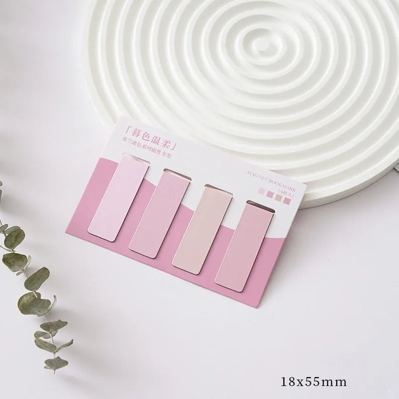 Four magnetic bookmarks in Morandi colour block designs showing different colour variations