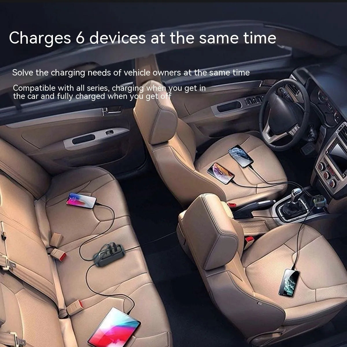 Automatic retractable car charger plugged into a vehicle cigarette lighter socket with extended cable.