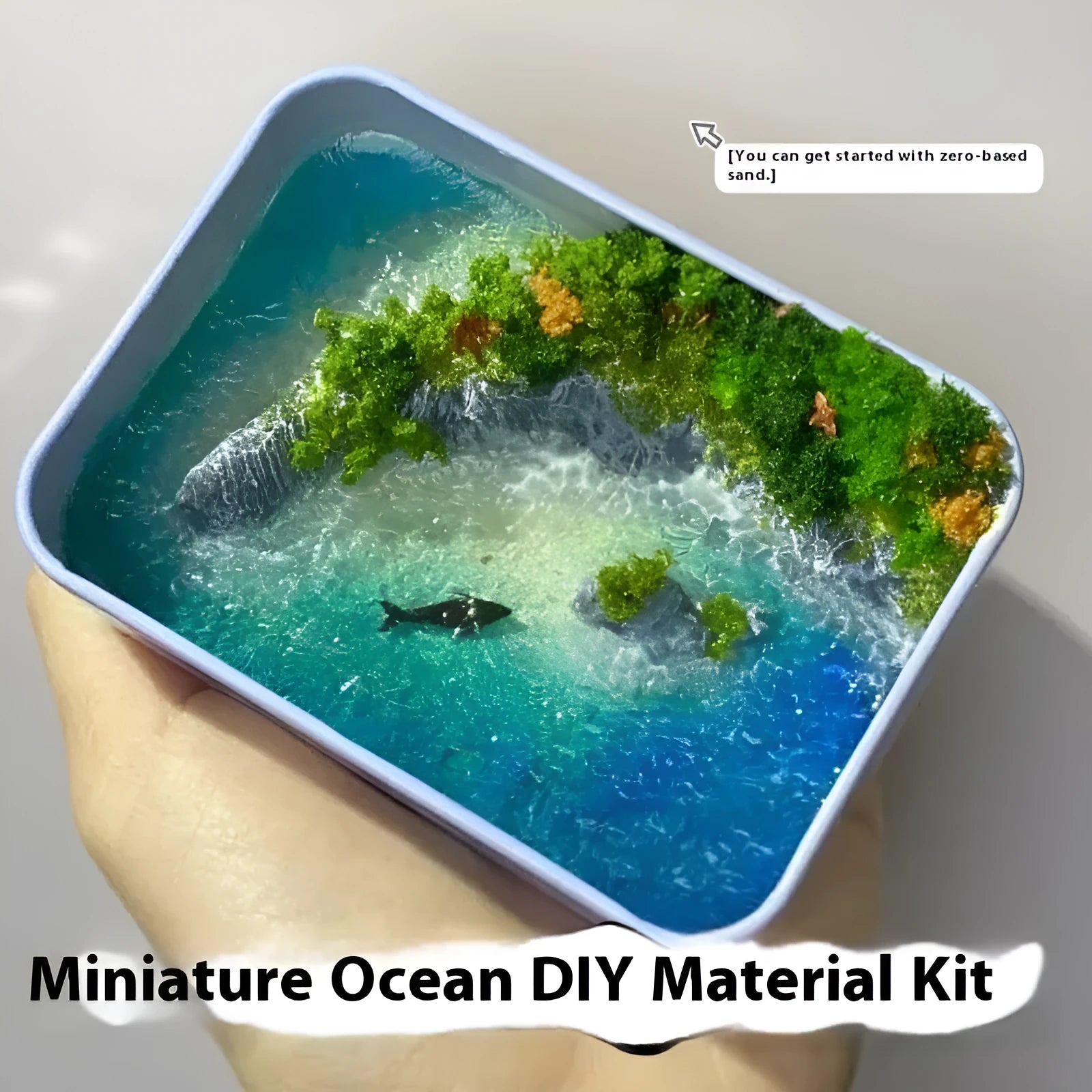 Handmade DIY marine landscape bamboo ornament with peninsula iron box design for aquarium decoration