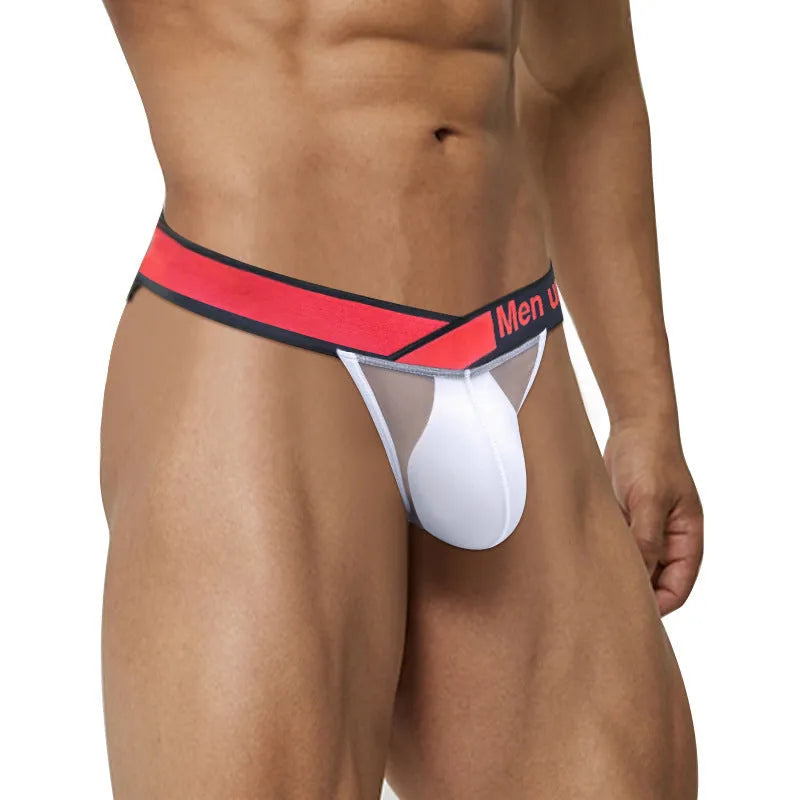 Men's transparent ice silk underwear with large V gradient high fork design in black colour