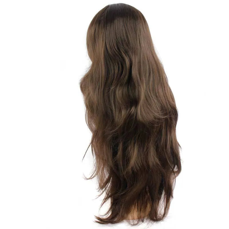 European and American popular wig, 26 inch brown high temperature silk full mechanism wig with long flowing style