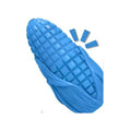 Blue corn-shaped dog chew toy with surface grooves and squeaker for medium large breed aggressive chewers