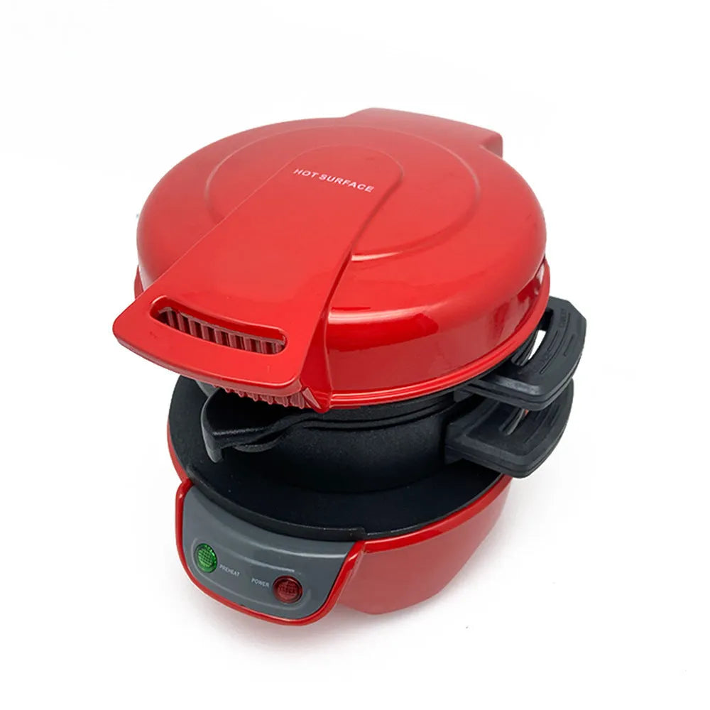 Household breakfast sandwich maker machine with egg cooker ring in bright red colour