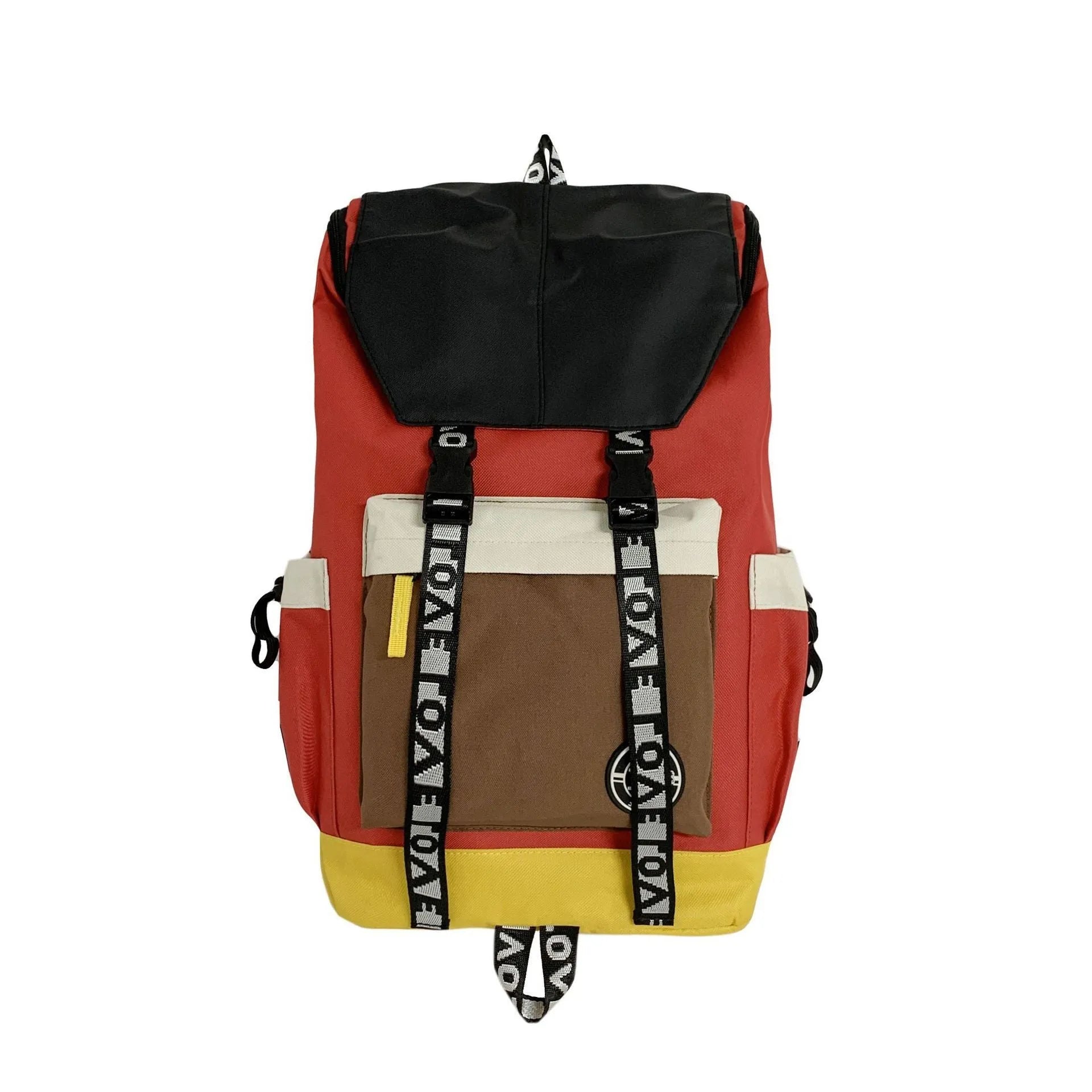 Oxford cloth backpack in black, green, or red, showing handheld and shoulder straps