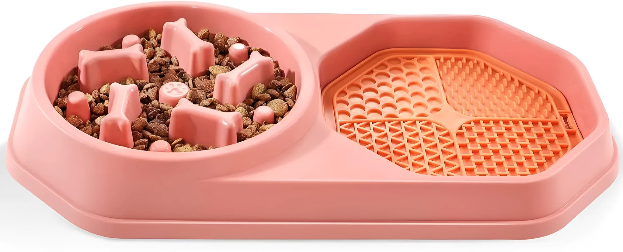 Blue slow feeder puzzle dog bowl with non-slip base for anti-gulping feeding.