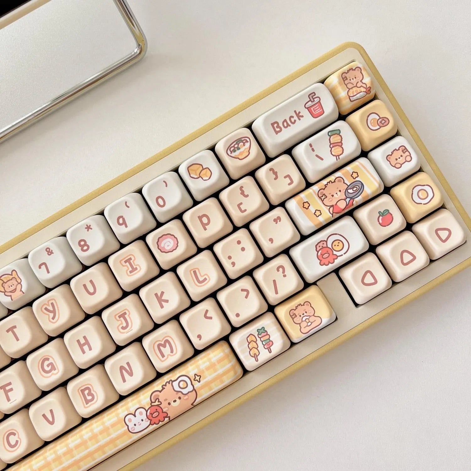 Rabbit bear restaurant themed PBT keycap set with 140 pieces in EOA height profile