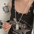 Women's pearl tassel necklace with long rice imitation pearl pendant and electroplated chain
