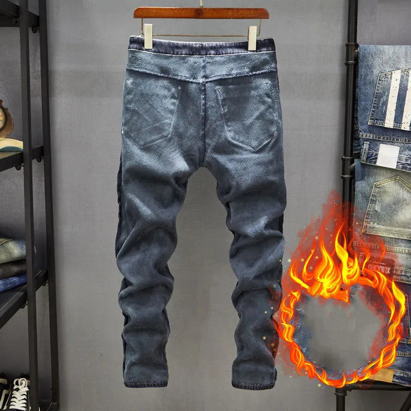 Men's slim-fit skinny jeans in dark blue denim with micro elasticity and mid-rise waist