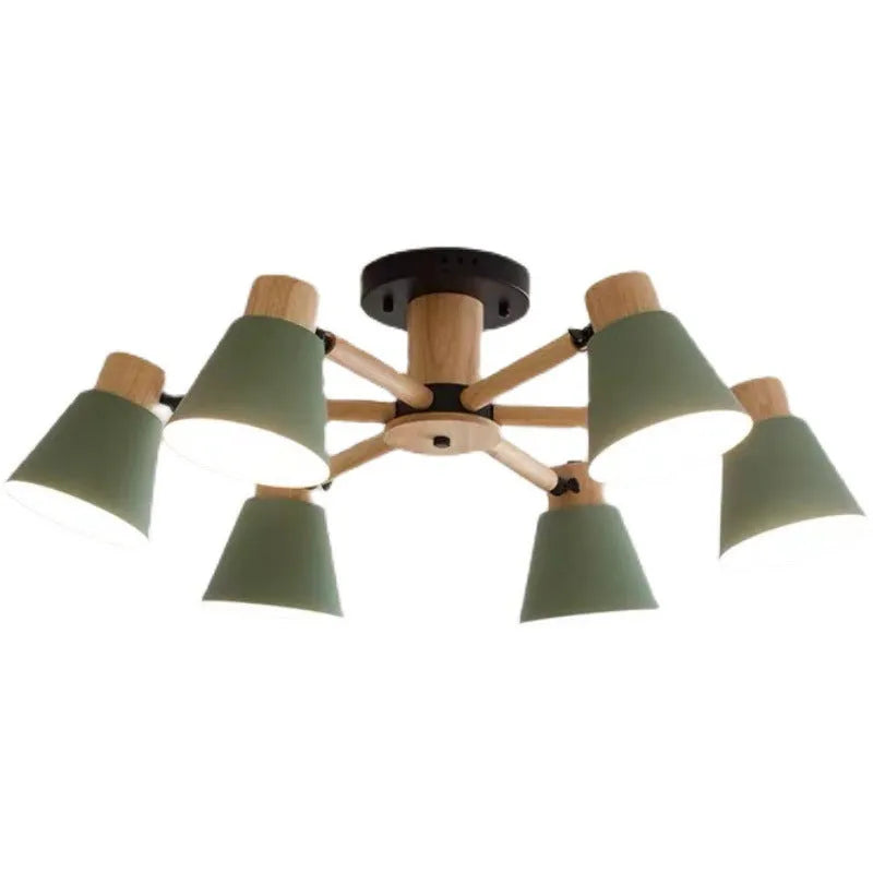 Nordic macaron ceiling pendant lamp with ironwood construction in multiple head configurations