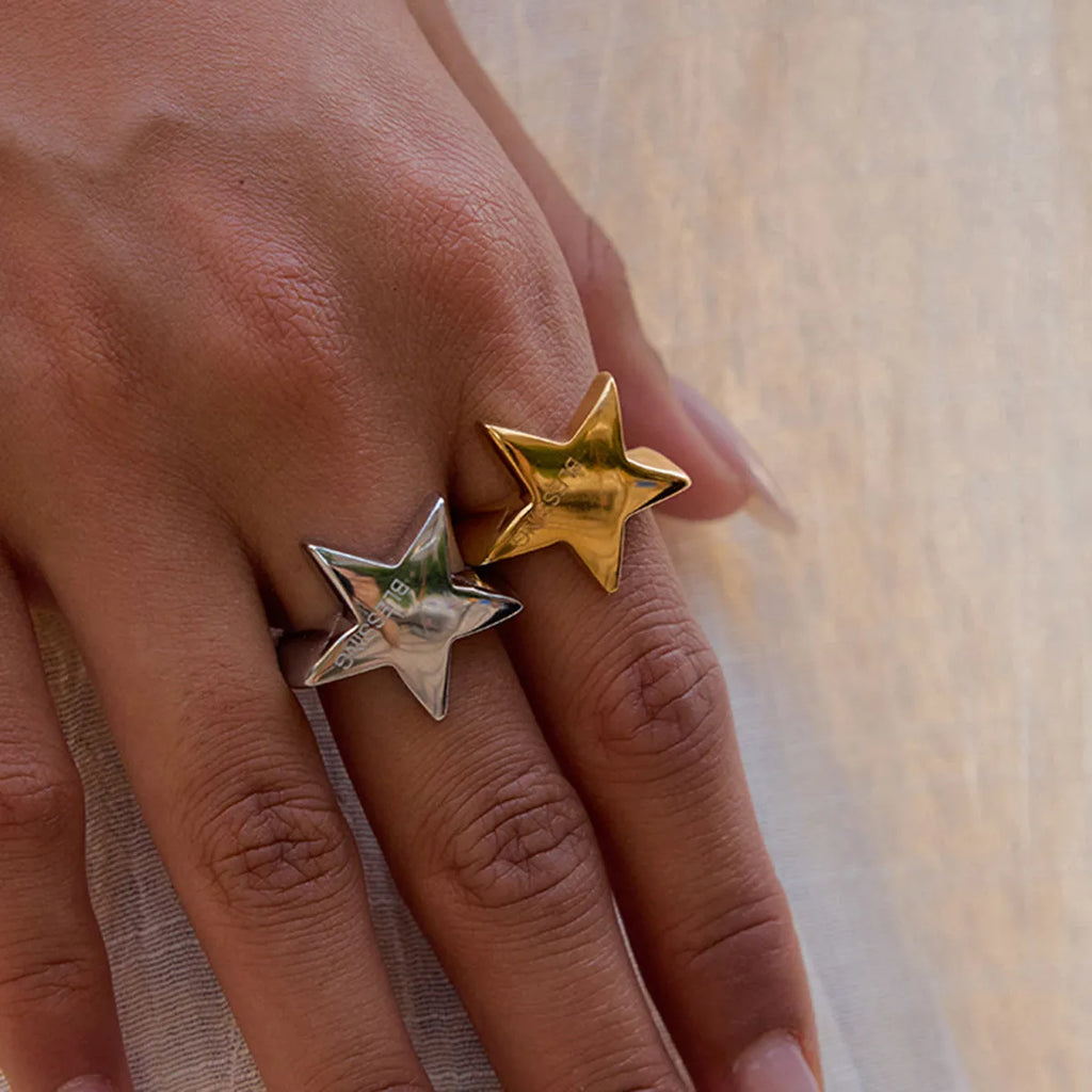 Women's five-pointed star stainless steel ring with electroplated finish, size No. 7, colour JDR0103056