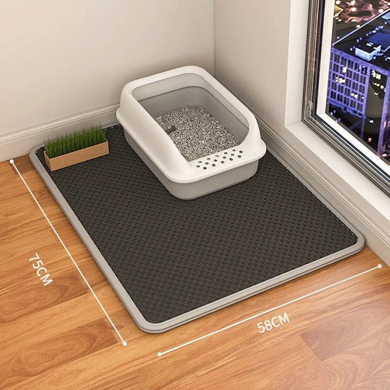 Double layer waterproof cat litter mat in beige colour with non-slip backing