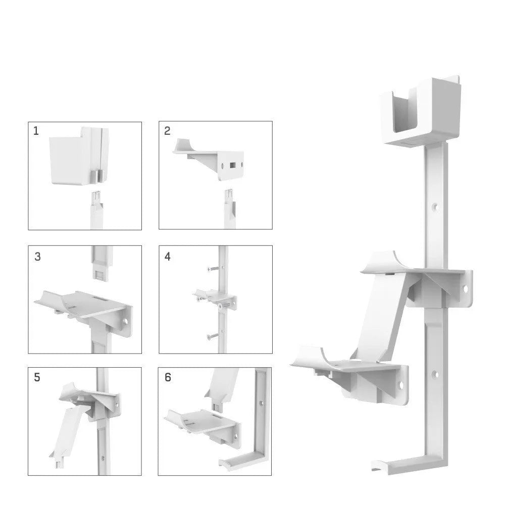 Black wall-mounted storage hook holding PS5 controller with adhesive backing for easy installation
