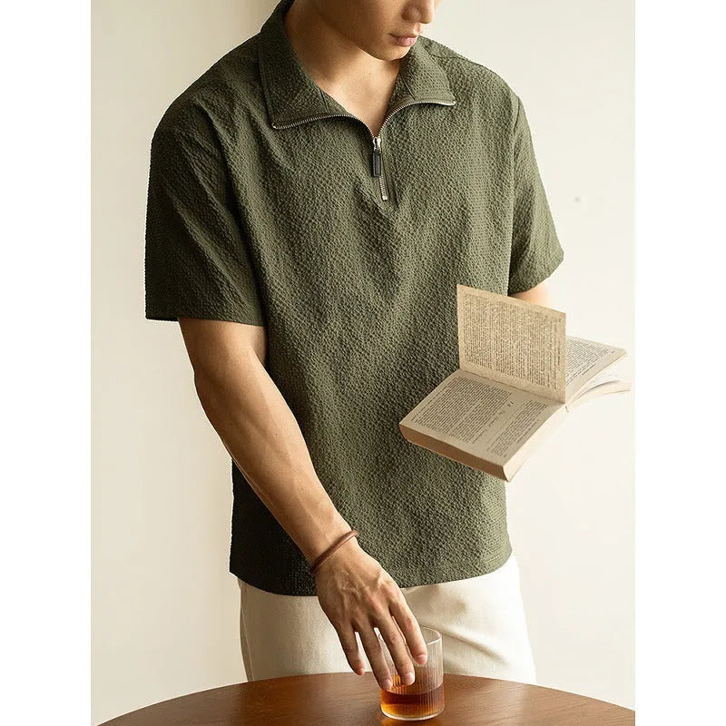 Men's cedar green loose-fit short sleeve t-shirt made from quick-drying ice silk fabric.