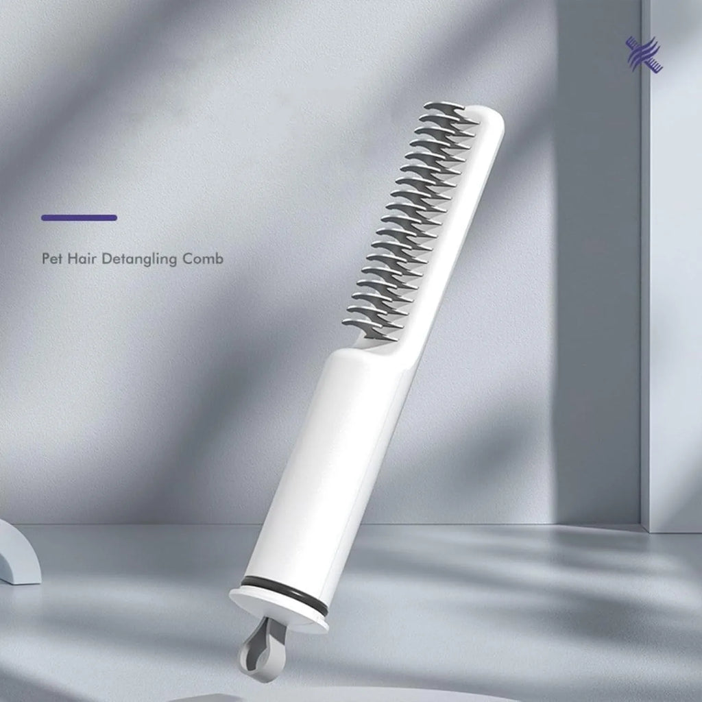 Pink and white stainless steel dematting comb grooming brush for dogs with comfortable handle