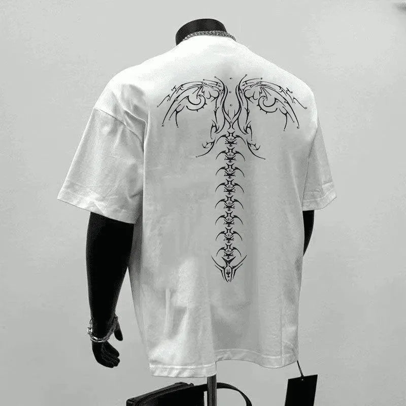 Men's black loose fit cotton printed short sleeve t-shirt showing front design