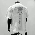 Men's black loose fit cotton printed short sleeve t-shirt showing front design