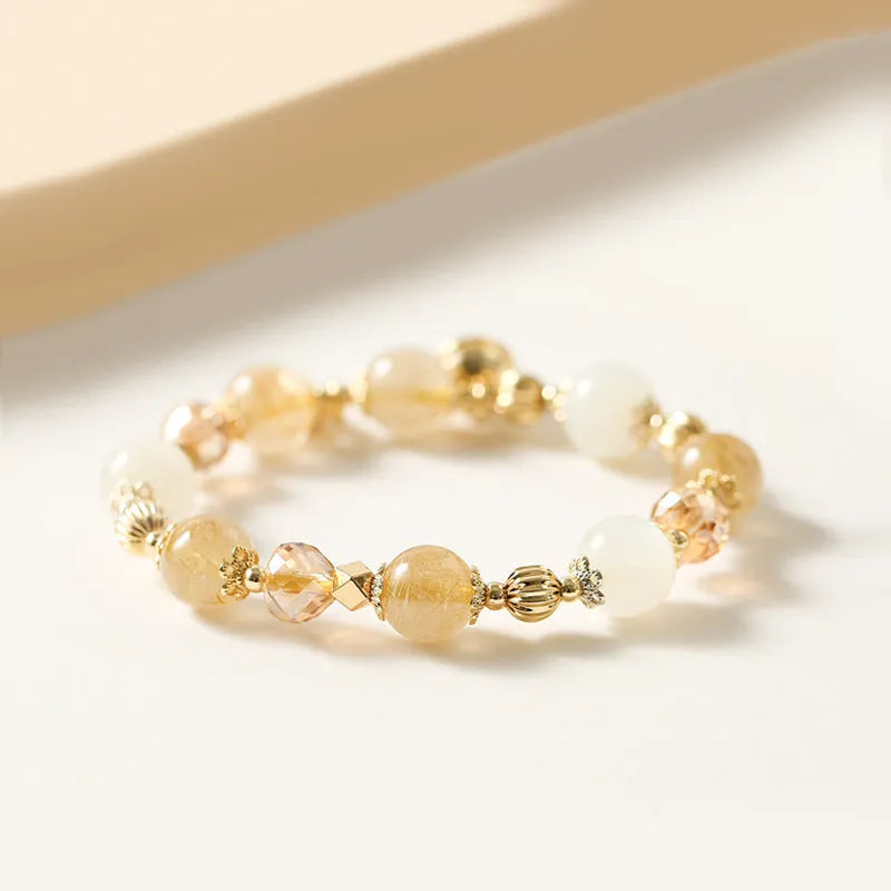 Gold electroplated rutilated quartz crystal bracelet with Korean minimalist design