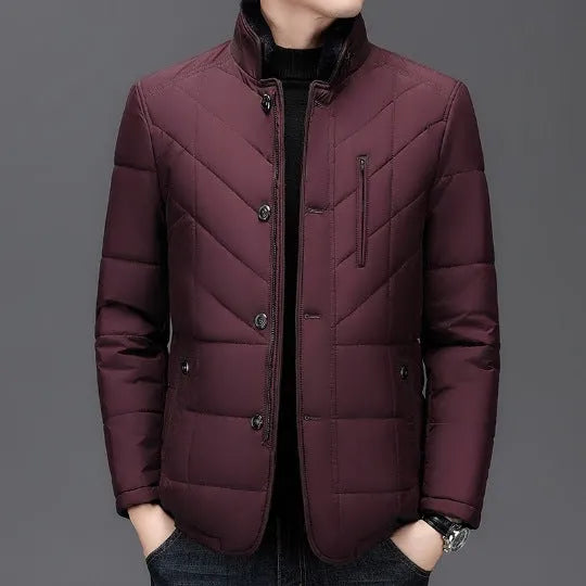 Men's winter short coat in dark blue colour with side seam pockets