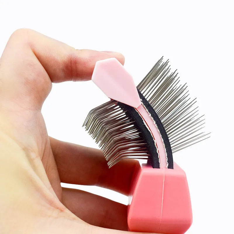 Double-sided soft pet comb with self-cleaning bristles, large size, blue, for cats and dogs