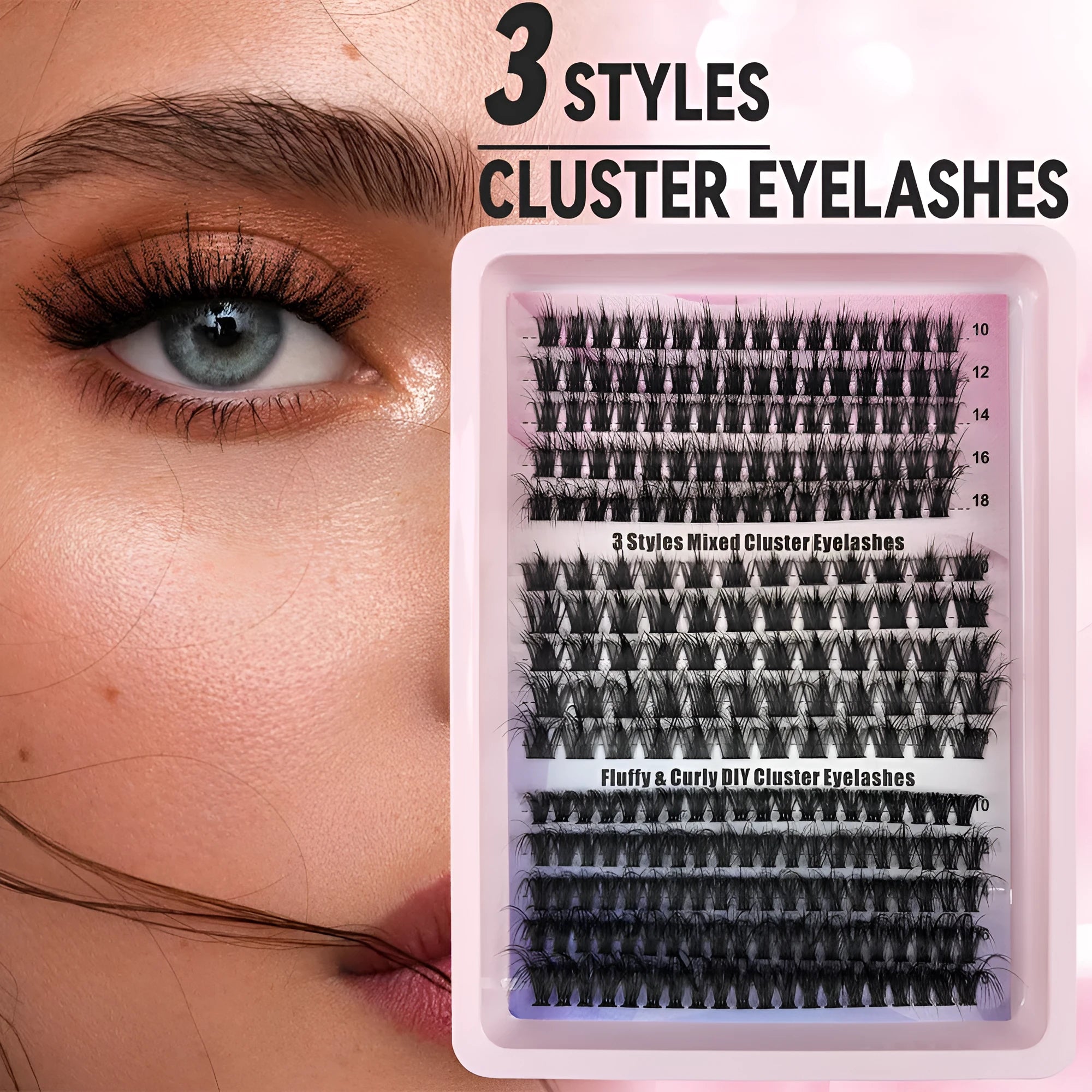 Large capacity high imitation material false eyelash storage box measuring 13.7cm long, shown with mixed lashes.