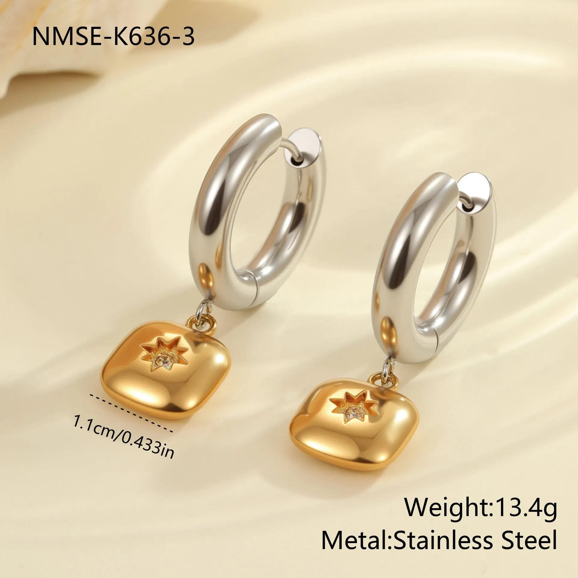 Christmas tree design earrings in stainless steel with 18K gold electroplated silver-tone finish