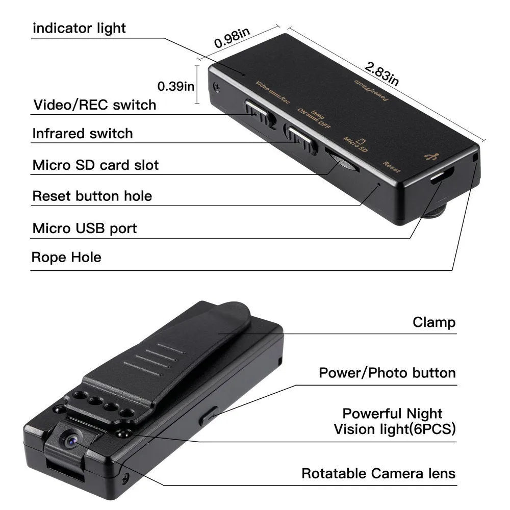 Black 1080p HD home camera with night vision and 90-degree rotation capability