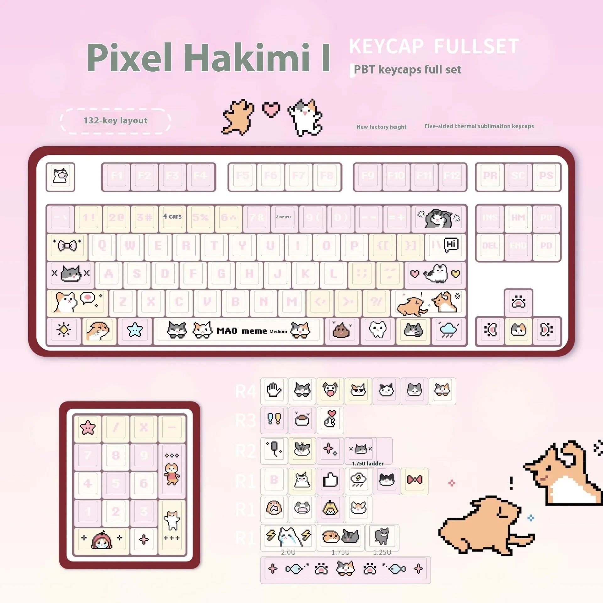 Theme Sublimation Pixel Hakimi Key Cap in PBT with pixel design, 32x20x12mm, standard mechanical keyboard keycap