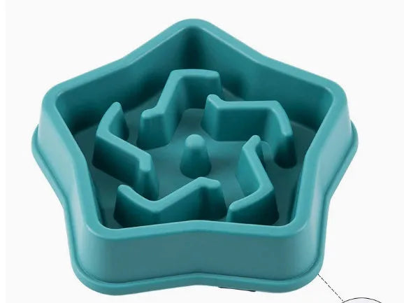 Anti-choke slow feeding dog bowl in plastic with anti-skid base, blue colour