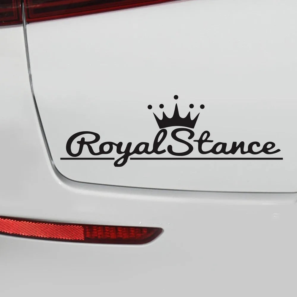 Colourful reflective crown shape car sticker made from PET vinyl, shown with dimensions.